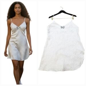 Vintage 80s 90s Beth Michaels Polka Dot Satin Chemise Slip Dress Size Medium